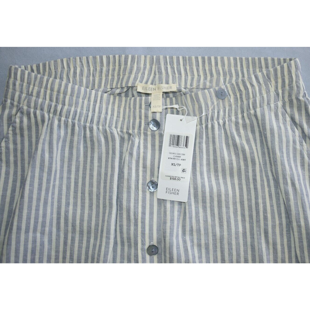 B5 NWT EILEEN FISHER Striped Hemp/Cotton Btn Front Full Length Skirt Sz XS $158 - Picture 4 of 5